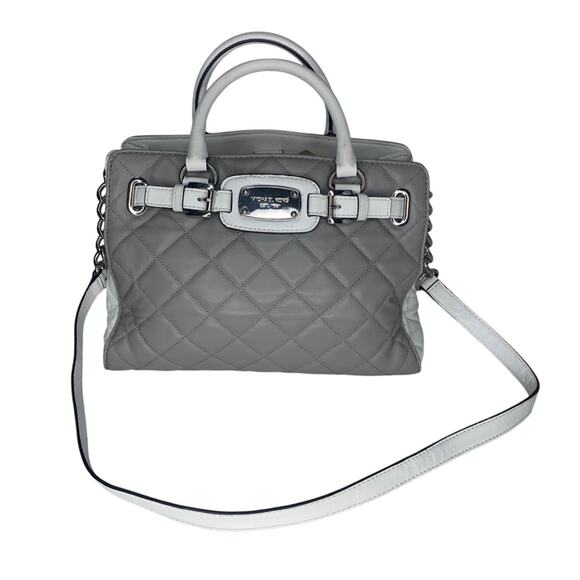 Michael Kors Hamilton Quilted Gray and White Hand Shoulder Bag - Picture 1 of 16